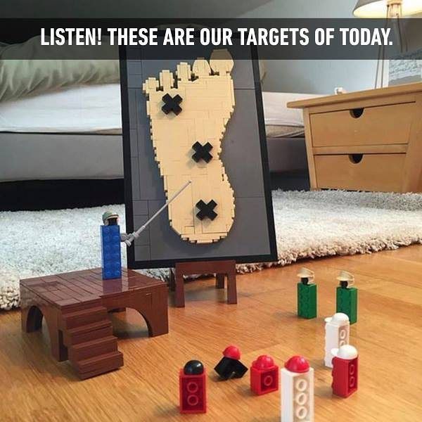 Picture of Lego soldiers planning an attack on people’s feet.