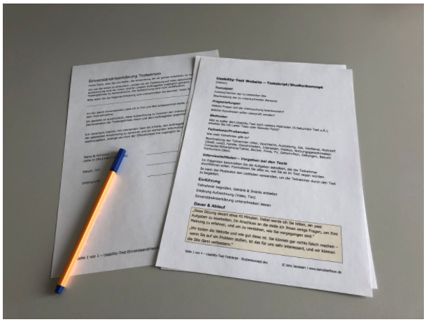 The usability test declaration of consent and study concept in-house usability tests