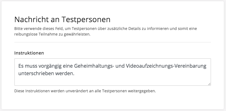Nachricht an Testpersonen