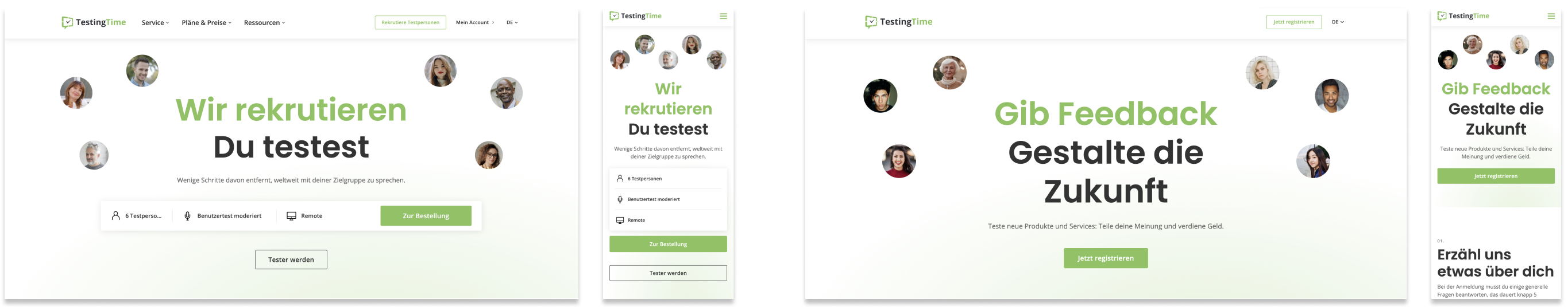 TestingTime Kunden- und Testpersonen-Startseite