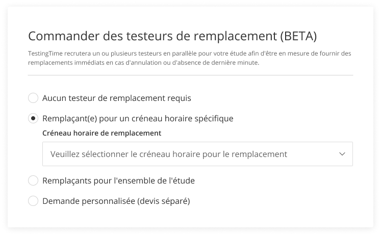 testeurs de remplacement