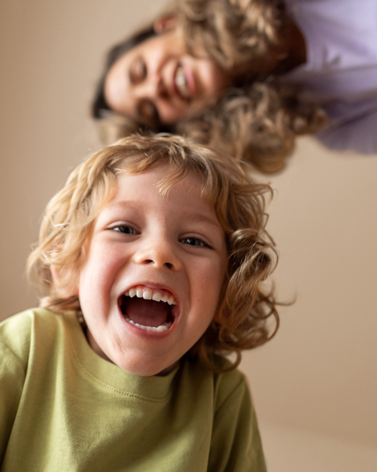 Mom and son playing with Tonies